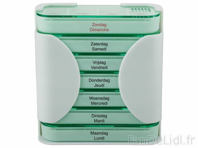 Pilulier semainier , le prix 2.99 € 
- Env. 11,5 x 12,5 x 5 cm (l x h x p)
- ...