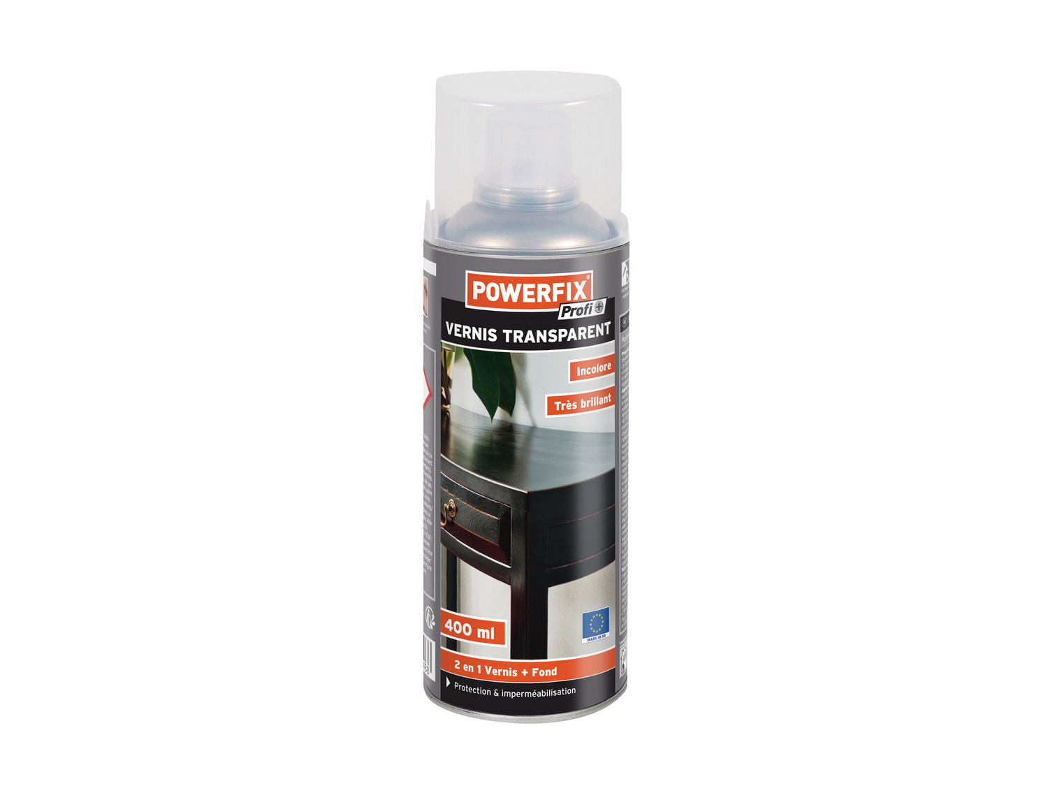 Vernis en aérosol 2 en 1 , le prix 2.99 €
- Env. 400 ml
- Vernis + fond
- ...