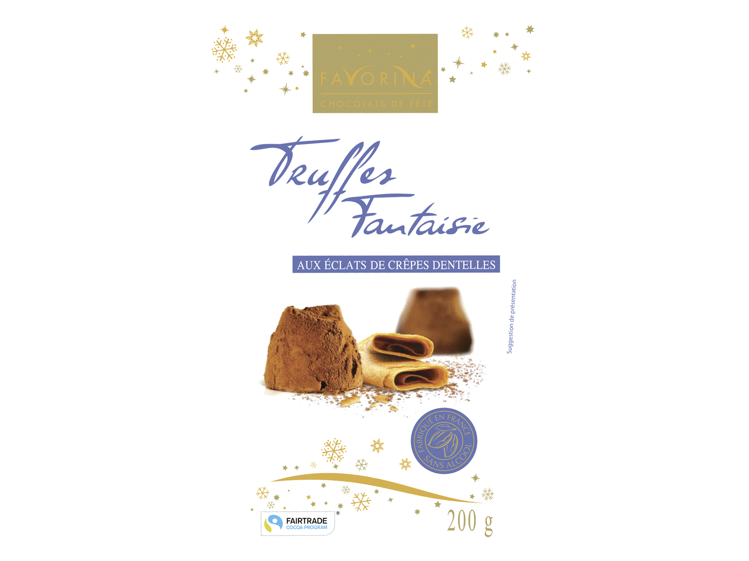 Truffes fantaisie , le prix 1.35 €
- Au choix : aux éclats de fèves de cacao ...
