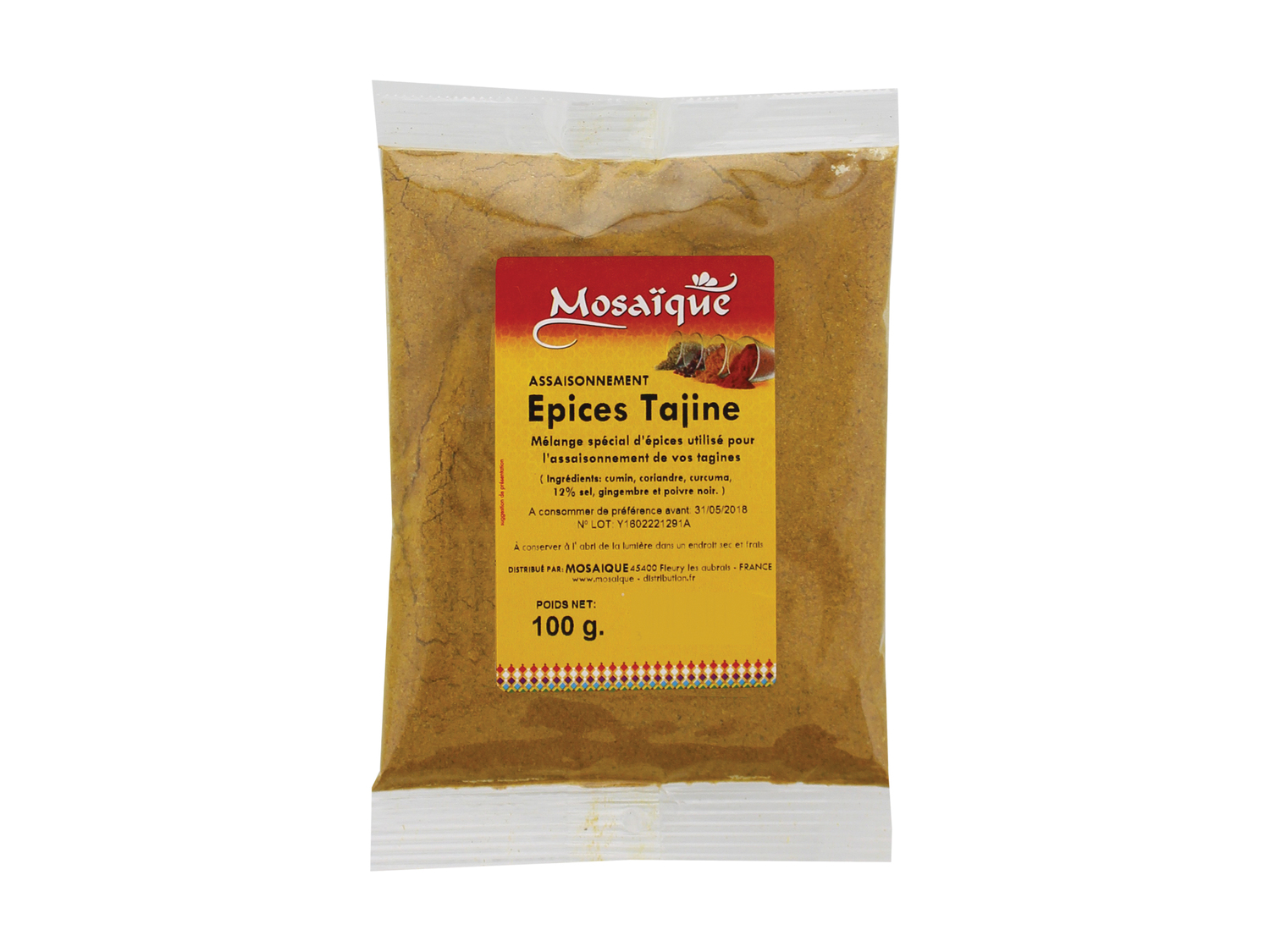 Épices , le prix 0.69 €
- Au choix : sésame doré, tajine, couscous, curry, ...