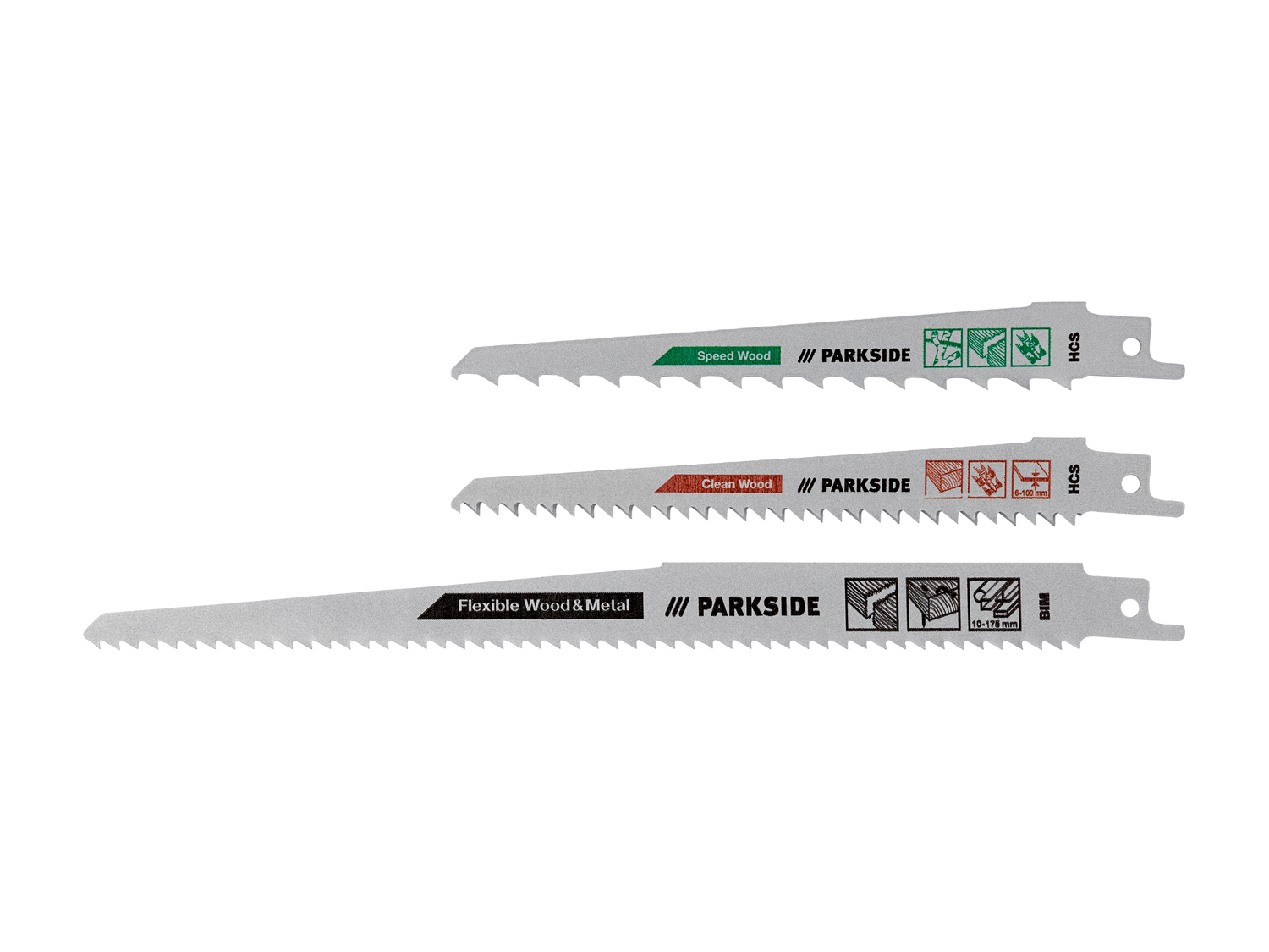 Lames pour scie sabre Parkside, le prix 3.49 €
- Set de 3
- Set