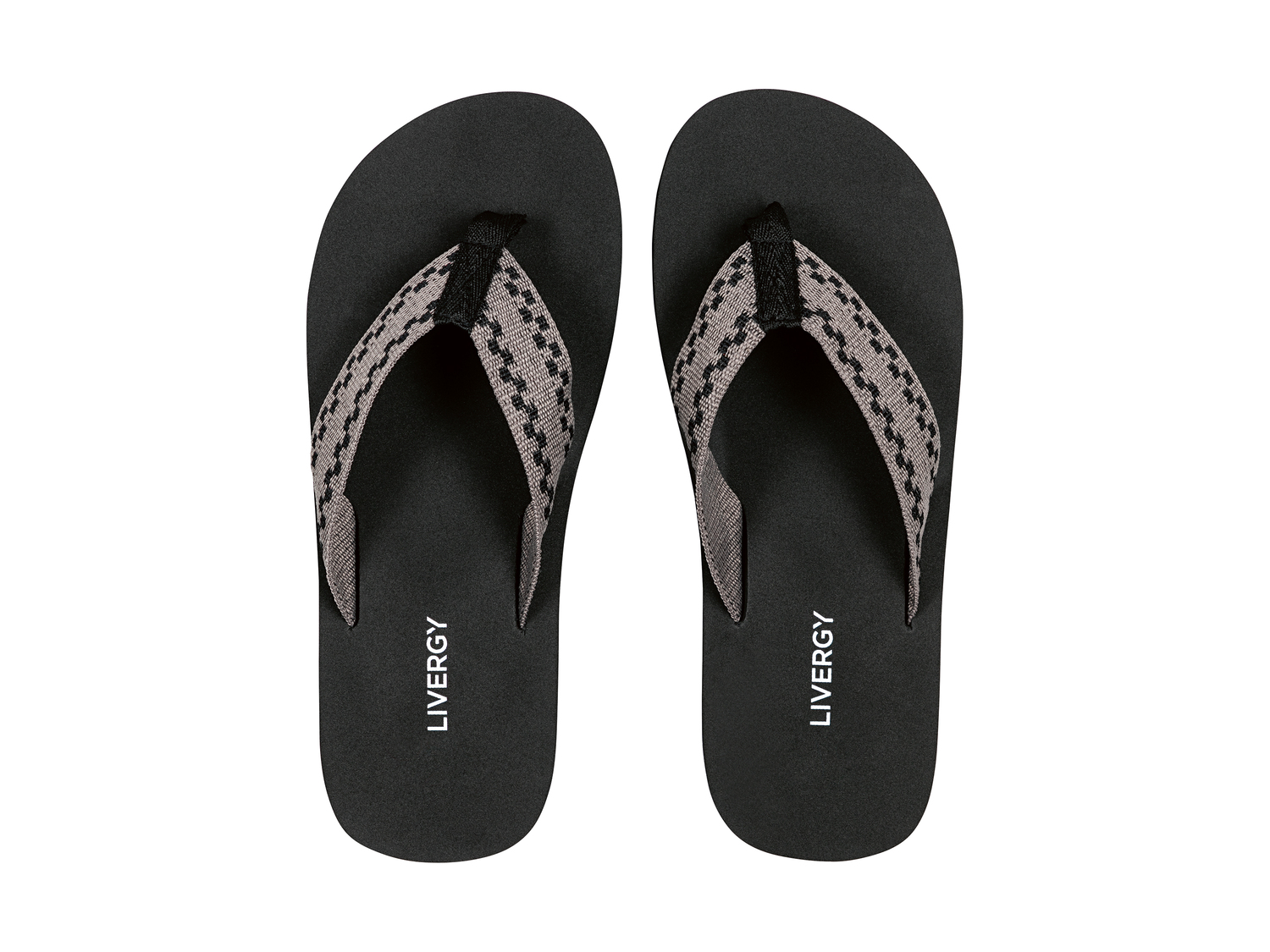 Tongs homme Livergy, le prix 3.89 € 
- Ex. bride textile et semelle de propreté/semelle ...