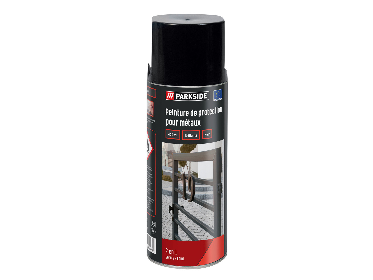 Peinture pour métal en aérosol , le prix 2.99 €
- 2 en 1 : vernis + fond