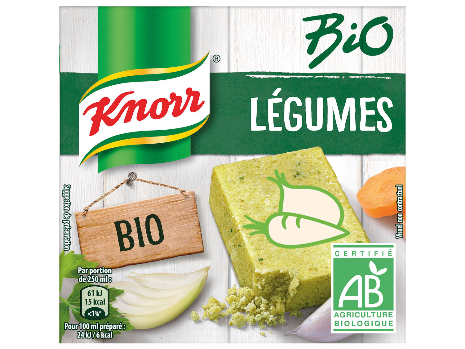 Knorr bouillon Bio , le prix 0.77 €
- Le paquet de 60 g : 1,15 € (1 kg = 19,17 ...