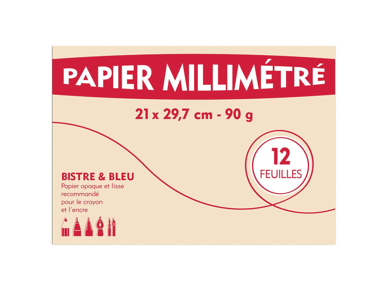 Papier millimétré calque ou à dessin , le prix 0.89 €
- Lot de 12 feuilles