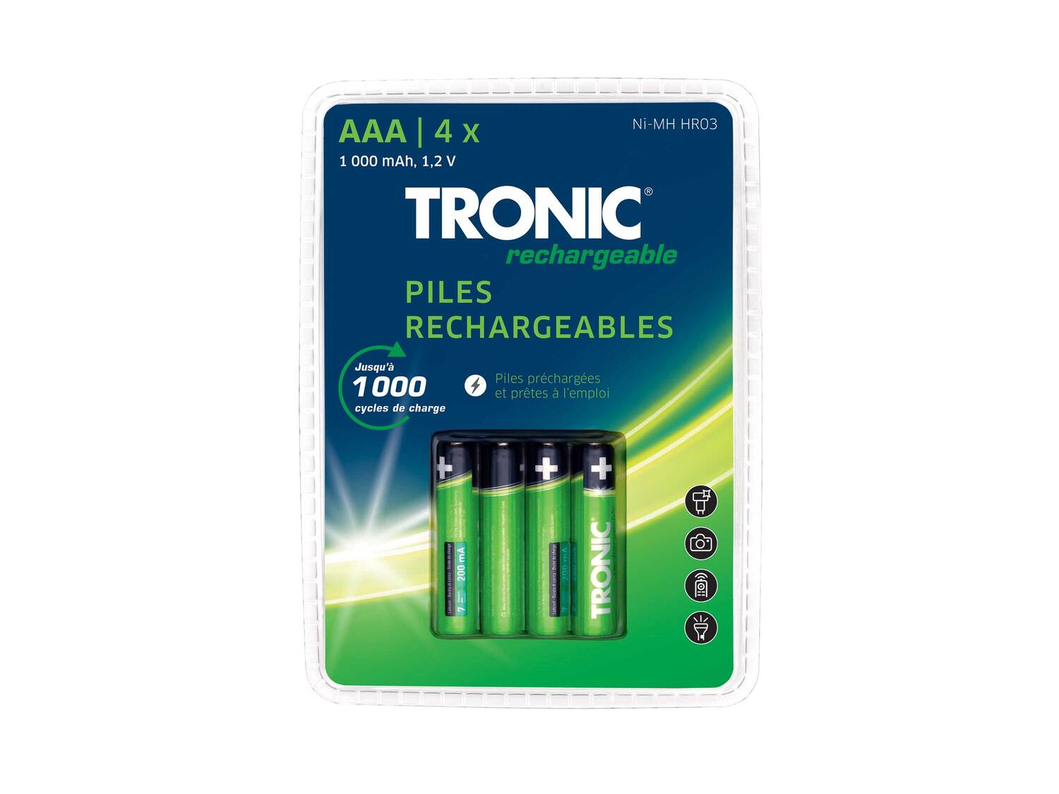 Piles rechargeables Tronic, le prix 3.49 €
- Au choix : HR03 Ni-MH AAA, ou HR6 ...