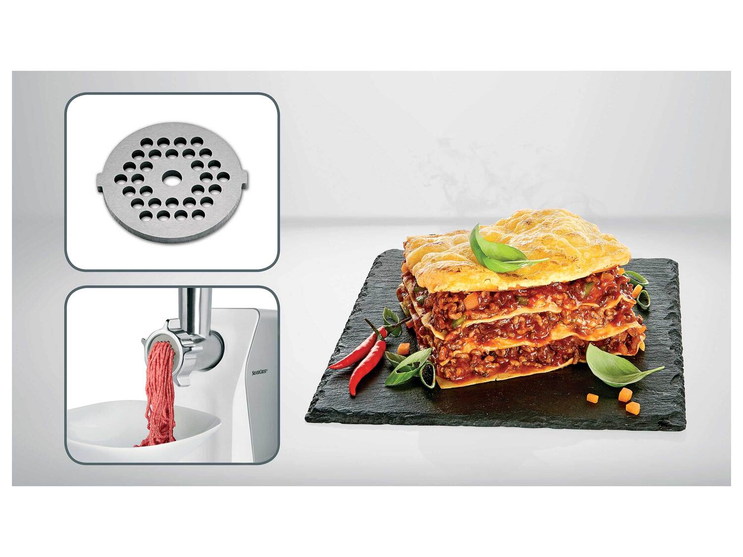 Hachoir à viande , le prix 39.99 €
- 350 W
- Hache env. 1 kg de viande par ...