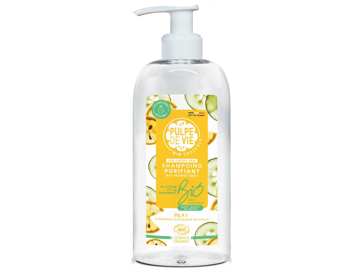Pulpe de Vie shampooing , le prix 4.89 €
- Au choix : purifiant ou doux