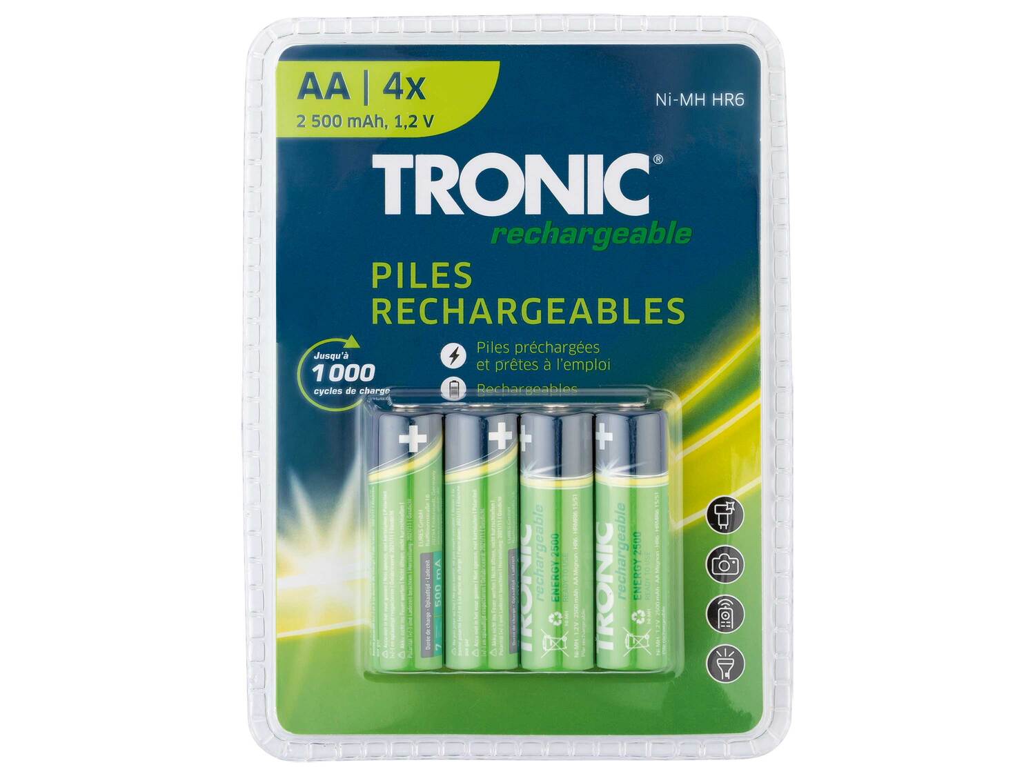 Piles rechargeables , le prix 3.99 €
- Au choix :
- HR6 Ni-MH AA
- HR03 Ni-MH ...
