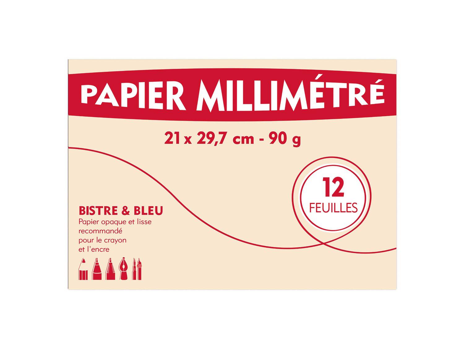 Papier millimétré calque ou à dessin , le prix 0.63 €
- Lot de 12 feuilles