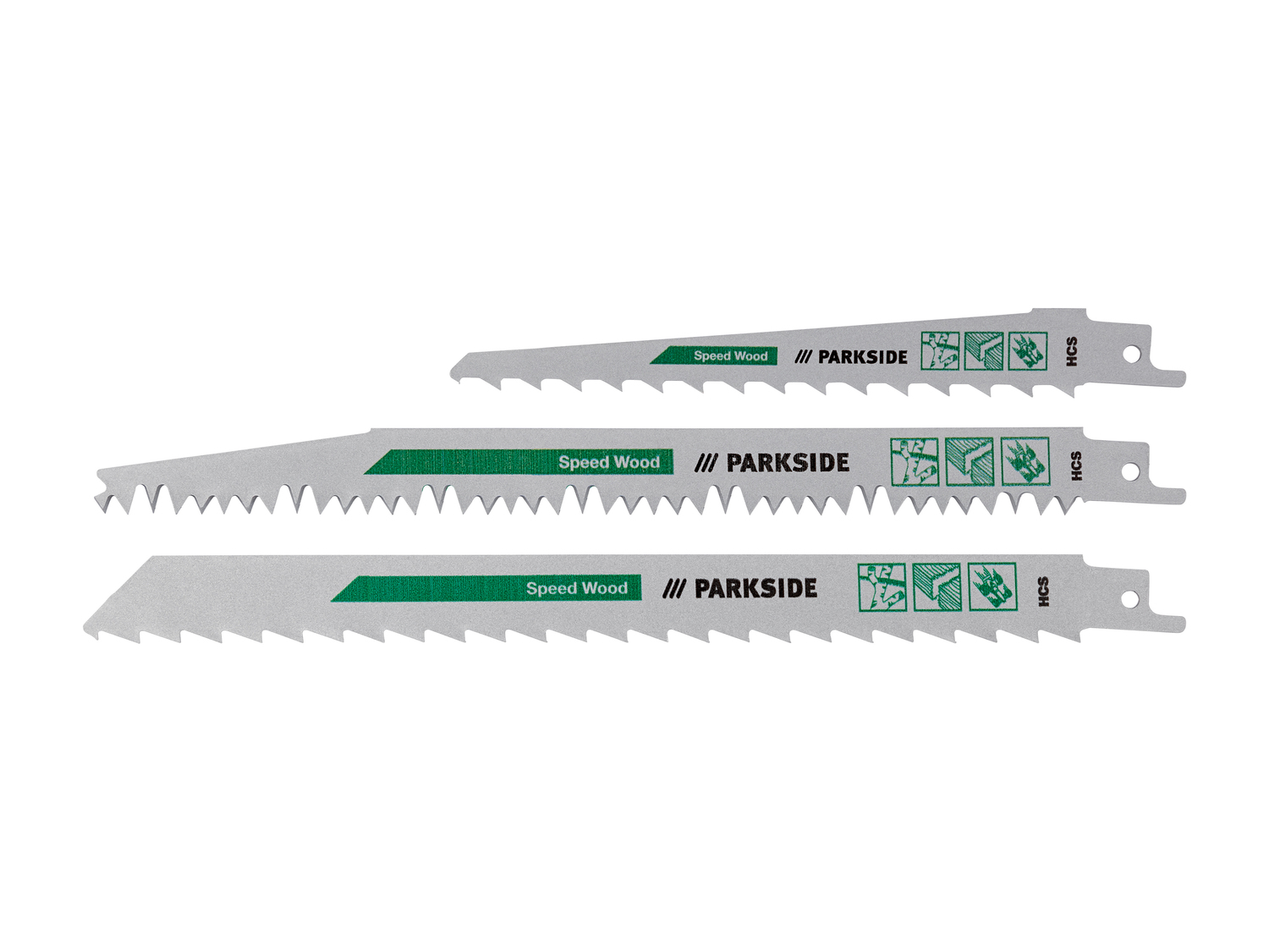 Lames pour scie sabre Parkside, le prix 3.49 €
- Set de 3
- Set