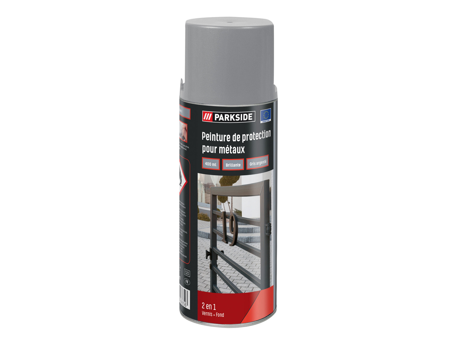 Peinture pour métal en aérosol , le prix 2.99 €
- 2 en 1 : vernis + fond