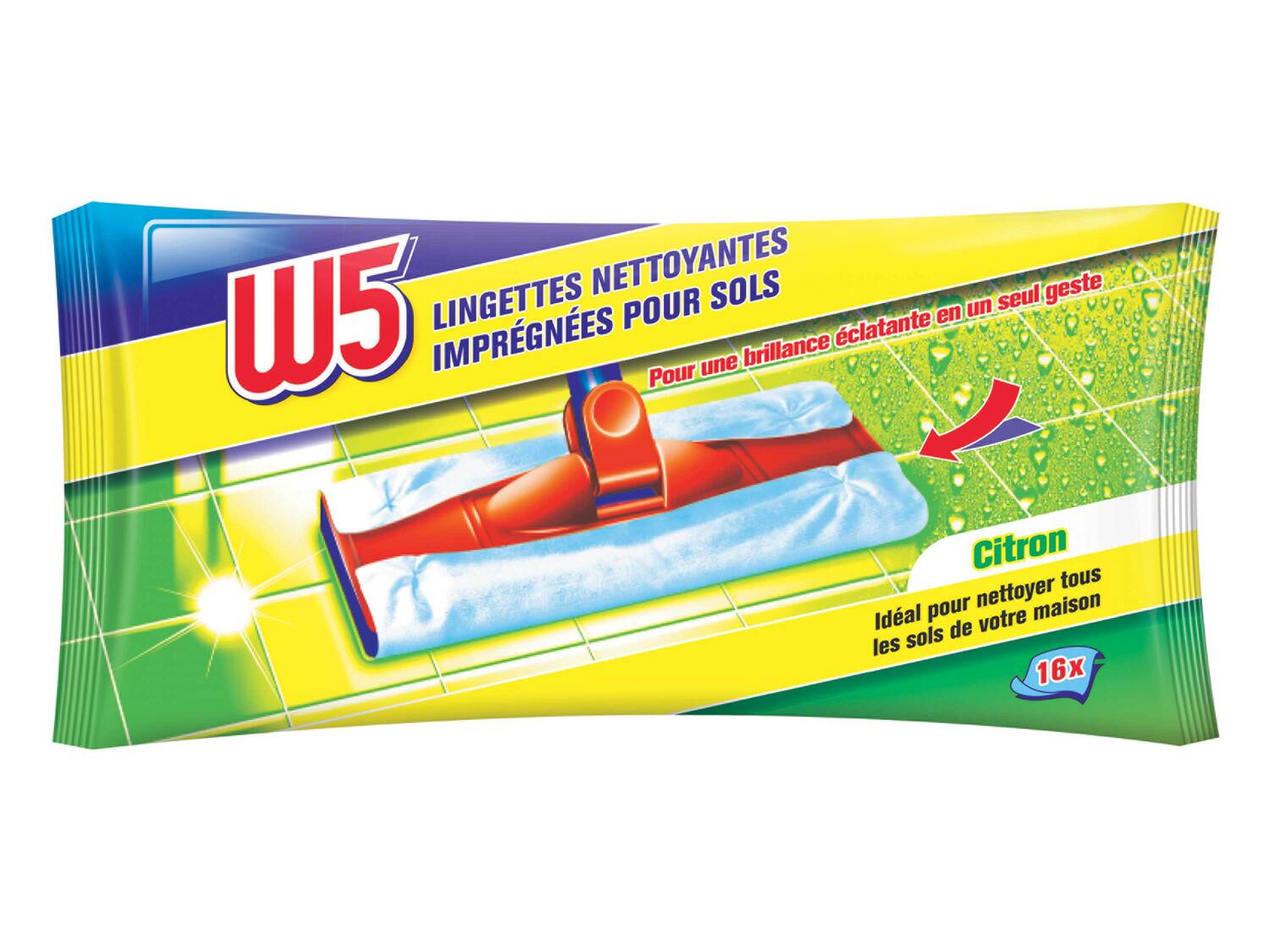 Lingettes impregnées pour sols , le prix 0.99 €
- Au choix : fraîcheur, orange ...