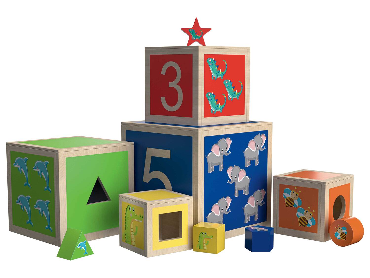 Jeu déveil en bois , le prix 7.99 €
- Au choix : Tours à empiler arc-en-ciel, ...