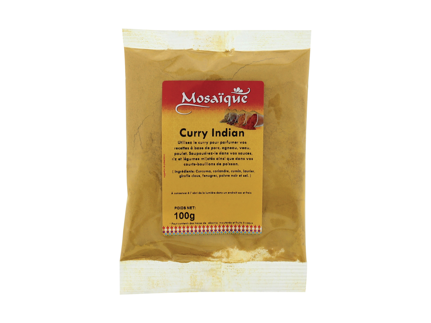Épices , le prix 0.69 €
- Au choix : sésame doré, tajine, couscous, curry, ...